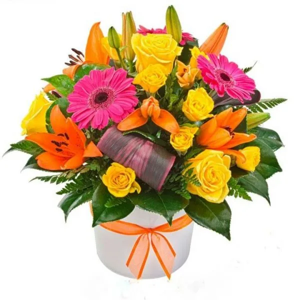 Composicion de Rosas,  Gerberas y Lilium